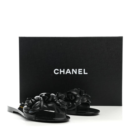 Chanel Patent Quilted Camellia Sandal 38 Black 14 of 14