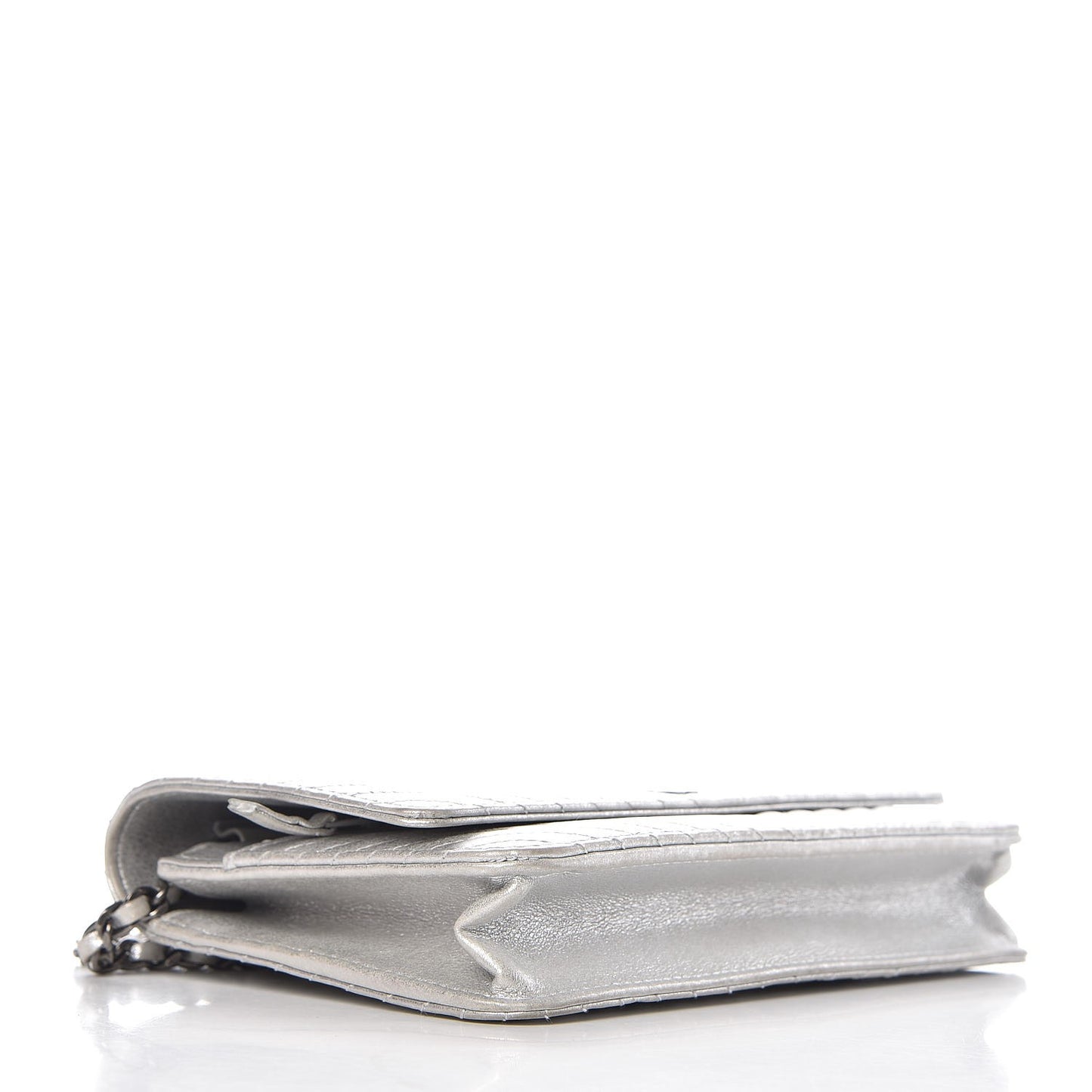 Metallic Lambskin Chevron Wallet On Chain WOC Silver
