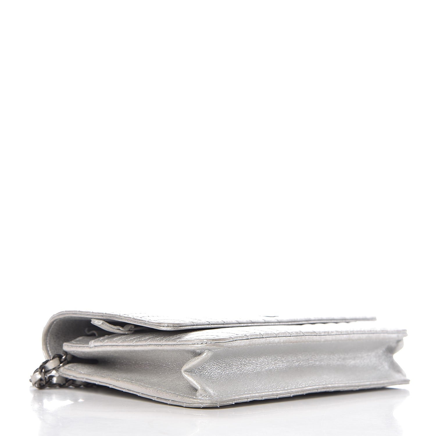 Chanel Metallic Lambskin Chevron Wallet On Chain WOC Silver 4 of 13