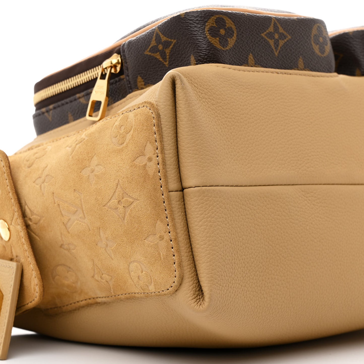 Grained Cowhide Monogram Hobo Cargo Beige