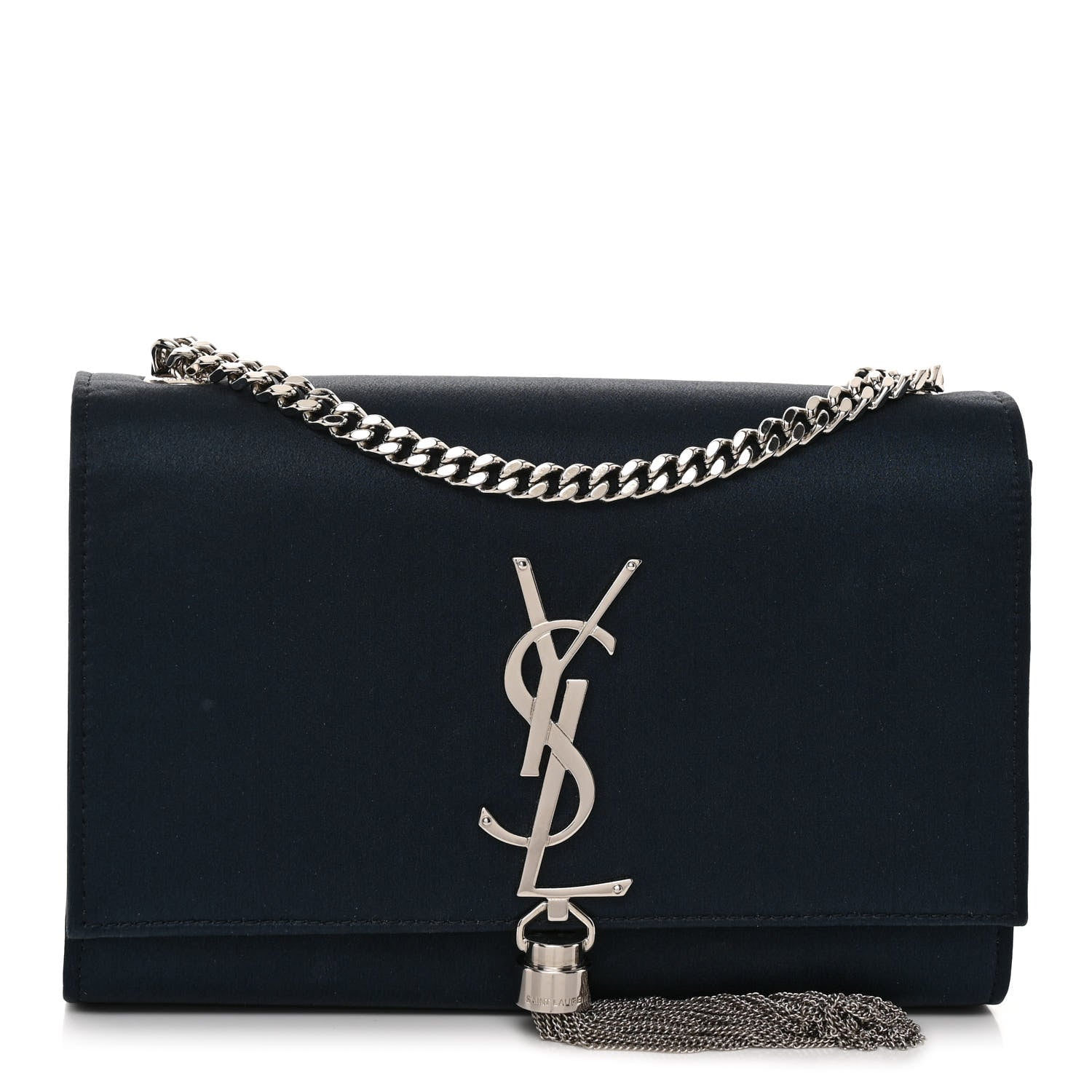 Saint Laurent Satin Small Classic Monogram Kate Tassel Satchel Navy Blue 1 of 11