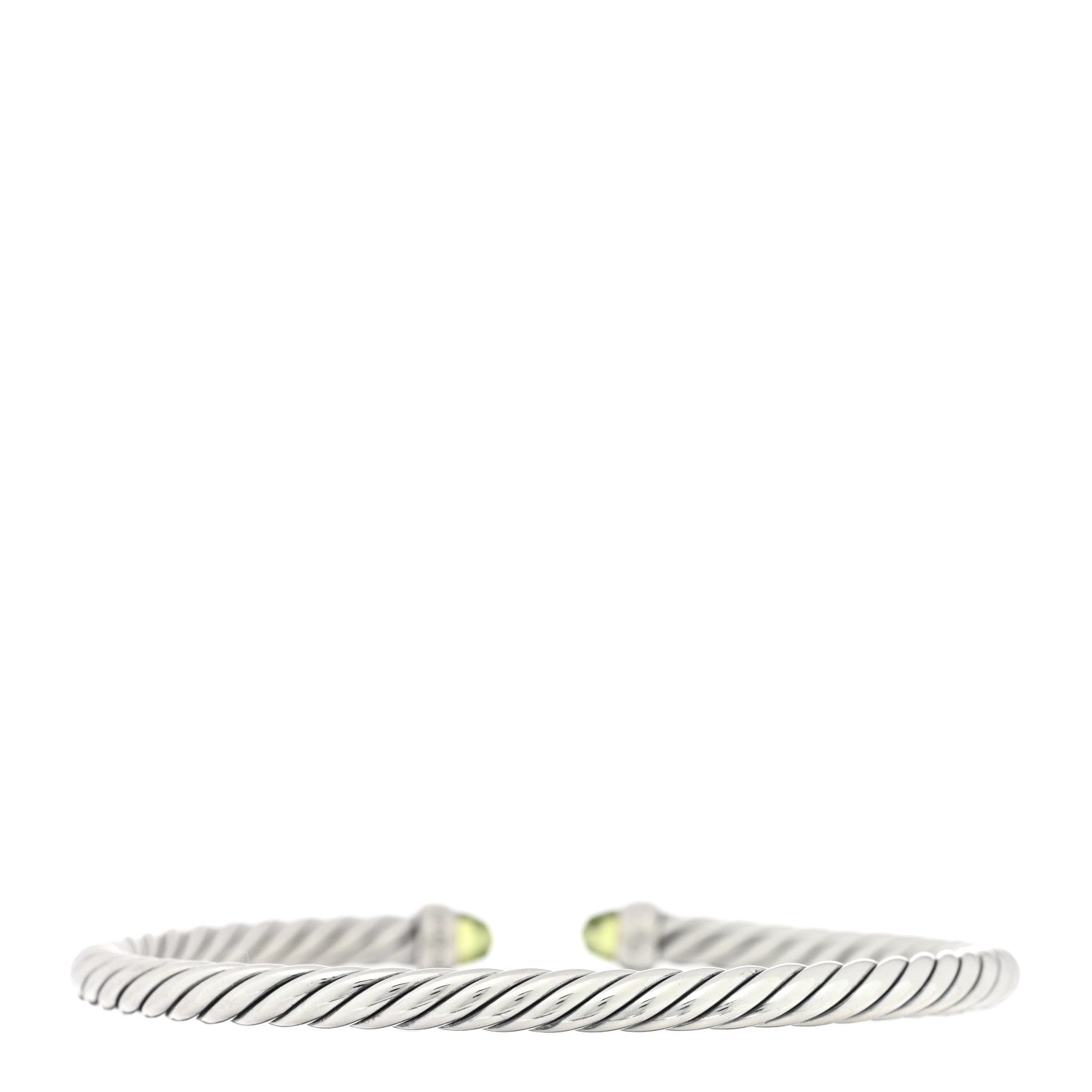 David Yurman Sterling Silver Diamond Peridot 4mm Cable Flex Bracelet 2 of 4