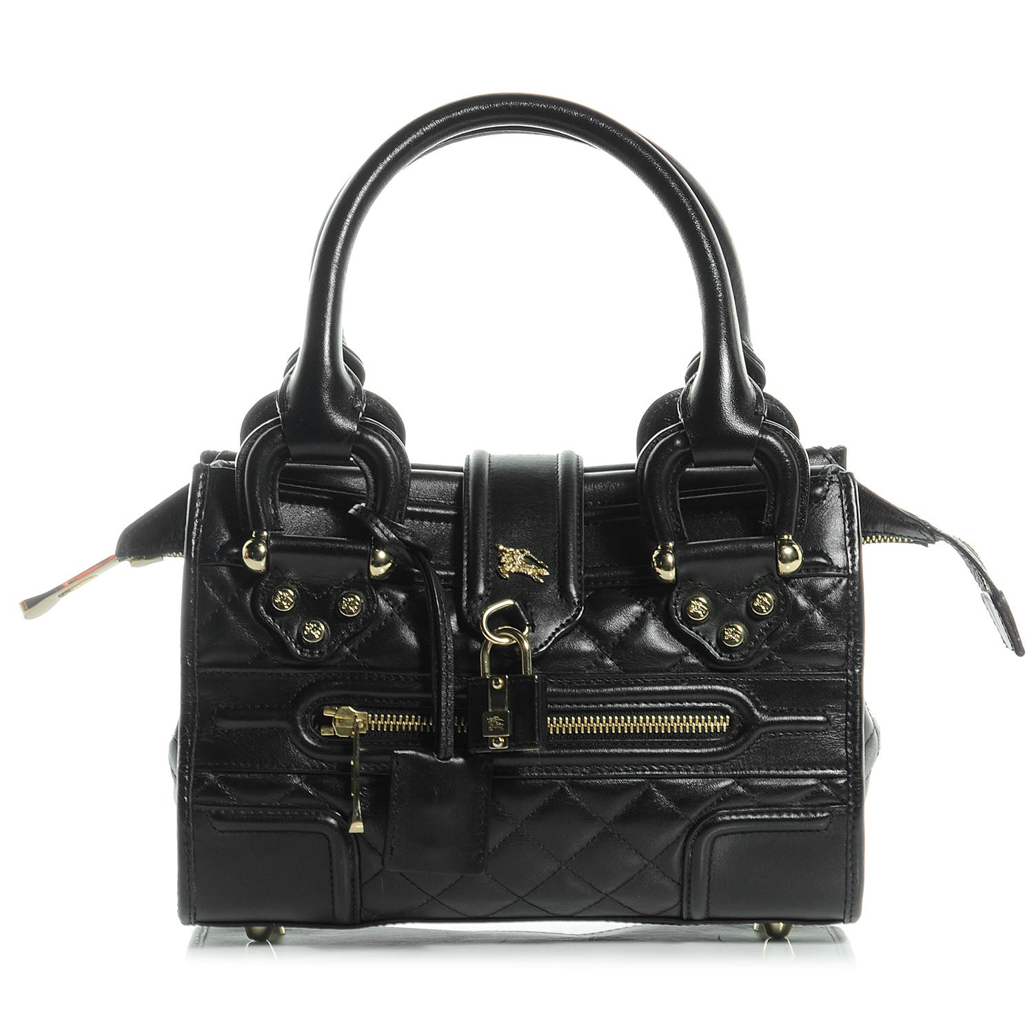 BURBERRY Mini Manor Bag メタリック ハンドバッグ　y2k Burberry Leather Quilted Mini Manor Bag Black 56177 – FASHIONPHILE