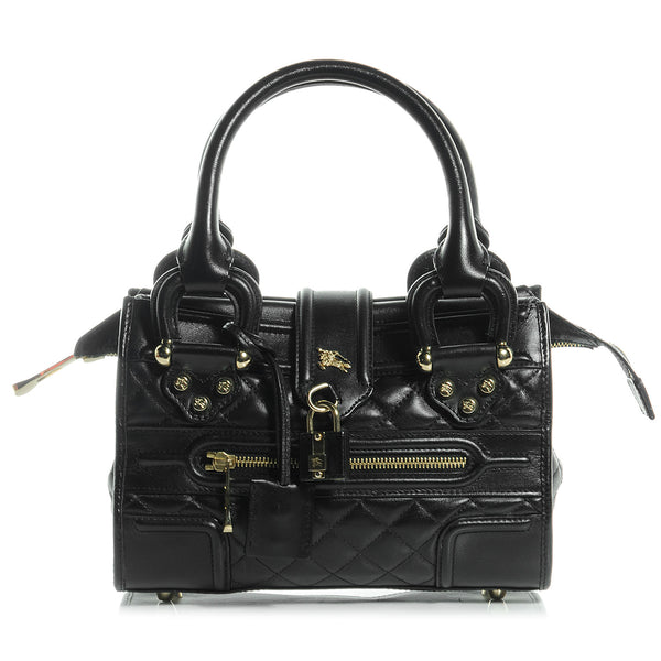 BURBERRY Mini Manor Bag メタリック ハンドバッグ　y2k Burberry Leather Quilted Mini Manor Bag Black 56177 – FASHIONPHILE
