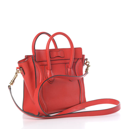 Celine Drummed Calfskin Nano Luggage Coquelicot 4 of 14