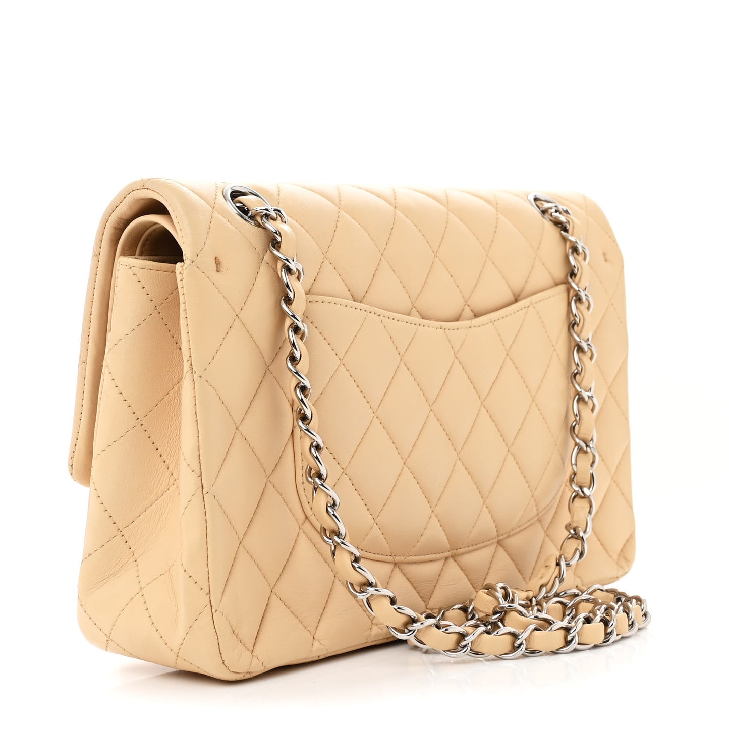 Lambskin Quilted Medium Double Flap Beige