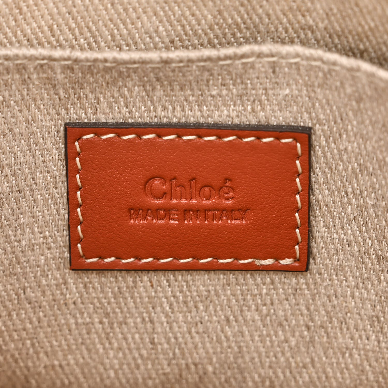 Chloe Linen Calfskin Small Woody Ribbon Tote With Strap White Brown 6 of 10