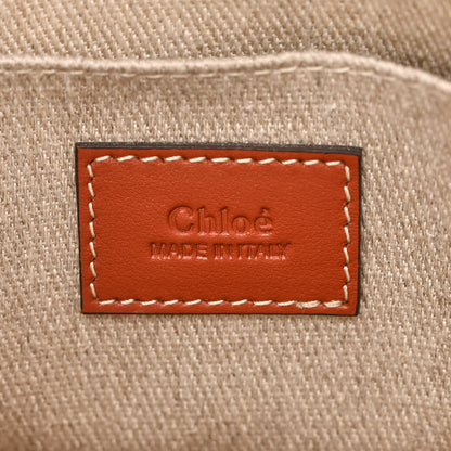 Chloe Linen Calfskin Small Woody Ribbon Tote With Strap White Brown 6 of 10