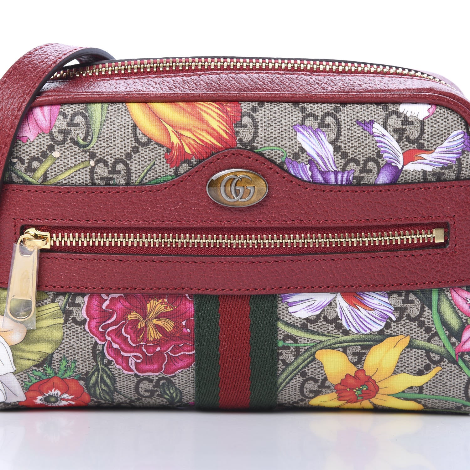 Gucci GG Supreme Monogram Flora Web Mini Ophidia Shoulder Bag Red 7 of 10