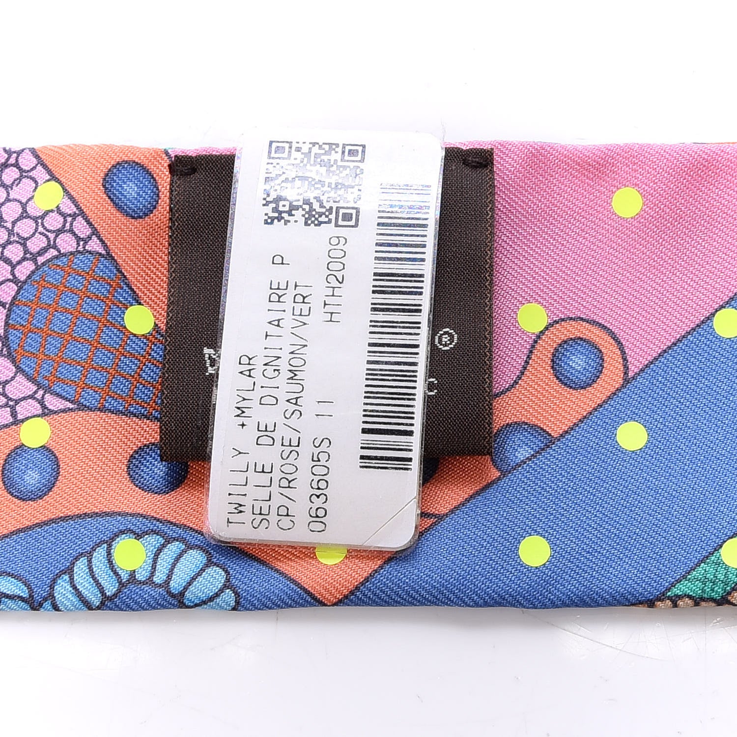Hermes Silk Selle de Dignitaire Plumetis Twilly Rose Saumon Vert 4 of 4