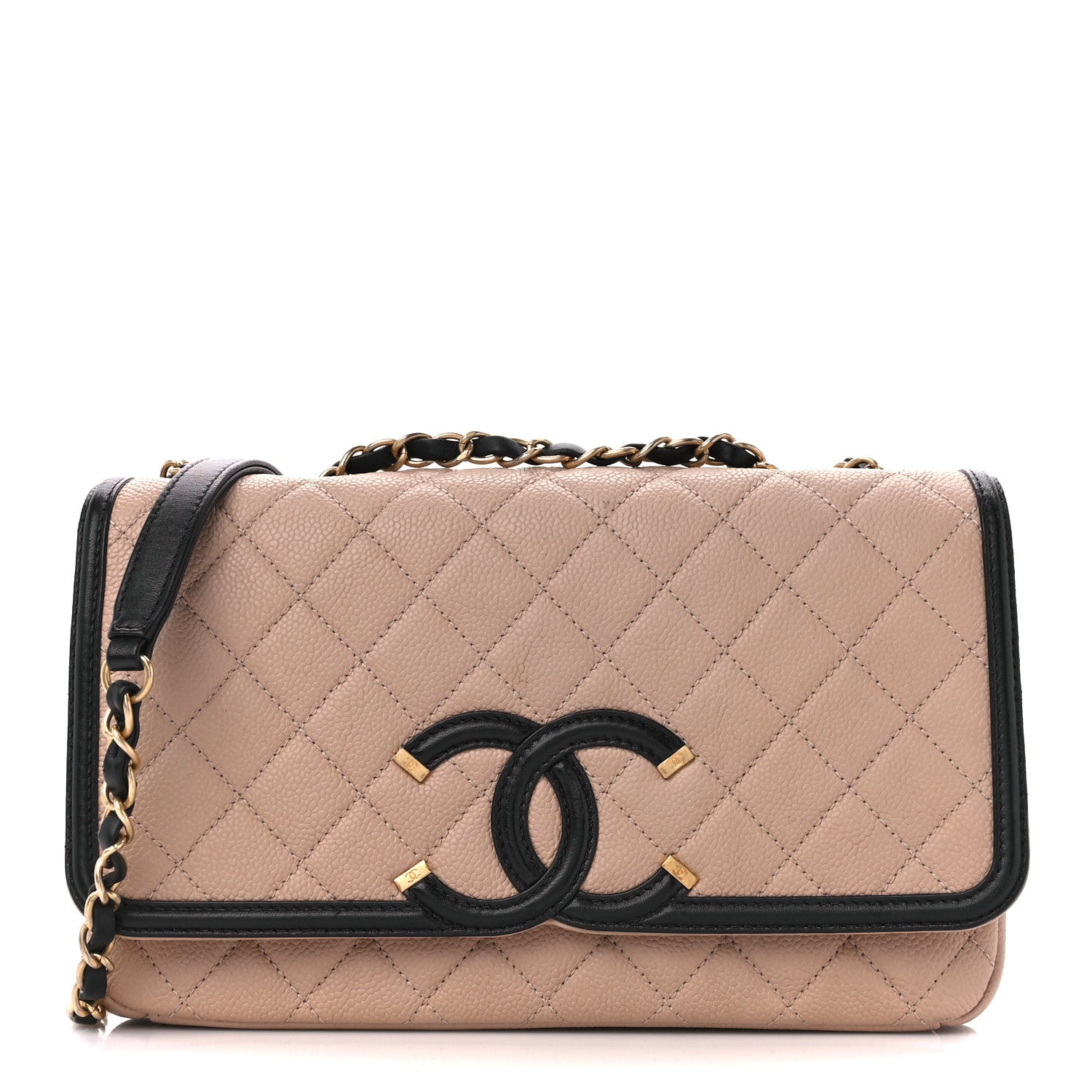 Chanel Caviar Quilted Medium CC Filigree Flap Beige Black 1 of 10