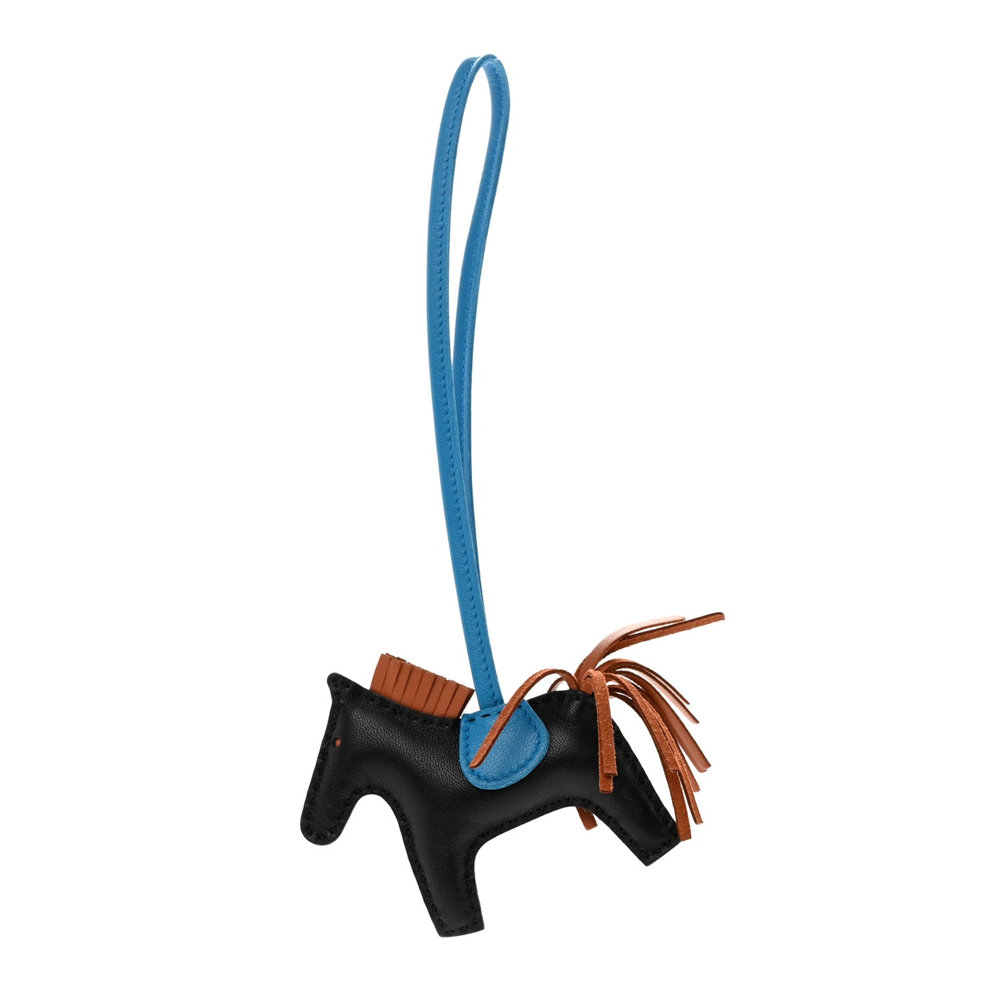 Milo Lambskin Grigri Rodeo Horse Bag Charm PM Black Gold Bleu Zanzibar