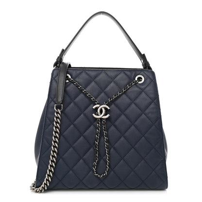 Chanel Caviar Quilted Medium CC Bucket Bag Dark Blue 1 of 13