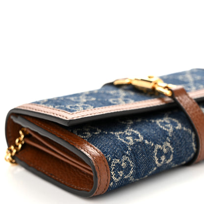 Gucci New Denim GG Monogram Jackie 1961 Chain Wallet Blue Tea Cuir 9 of 10