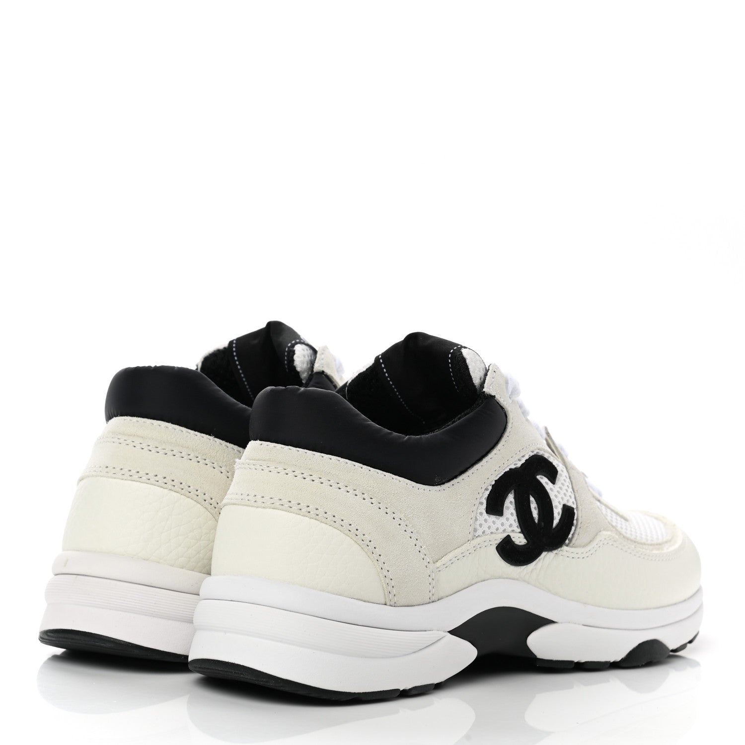 Chanel Mesh Suede Calfskin Grained Calfskin Womens CC Sneakers 37.5 White Black 4 of 8