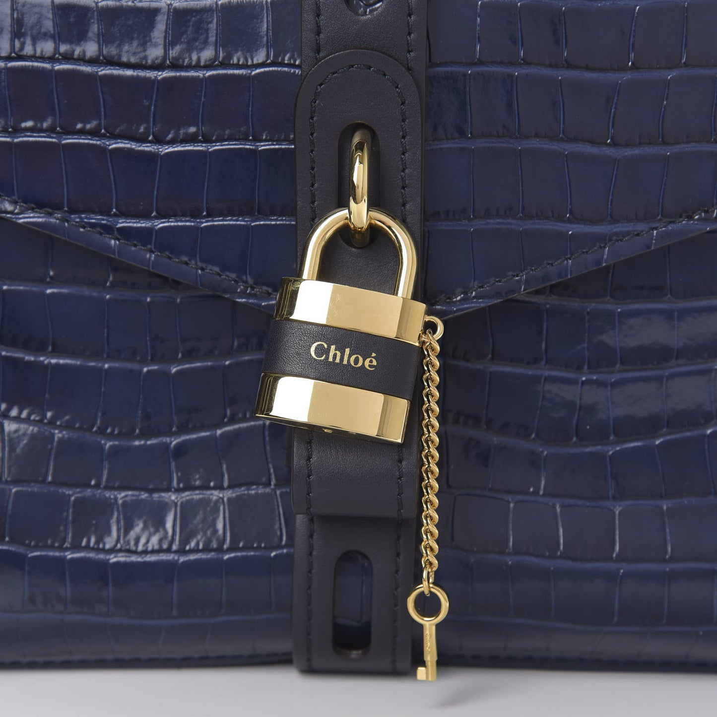 Calfskin Crocodile Embossed Medium Aby Day Shoulder Bag Full Blue