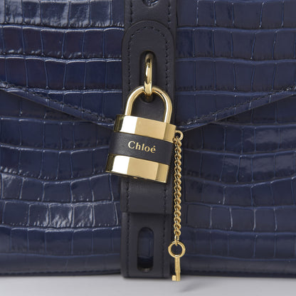 Chloe Calfskin Crocodile Embossed Medium Aby Day Shoulder Bag Full Blue 10 of 10