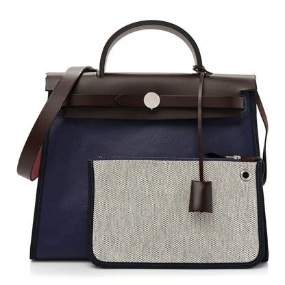 Hermes Toile H Berline Vache Hunter Herbag Zip PM 31 Bleu Encre Black 3 of 11