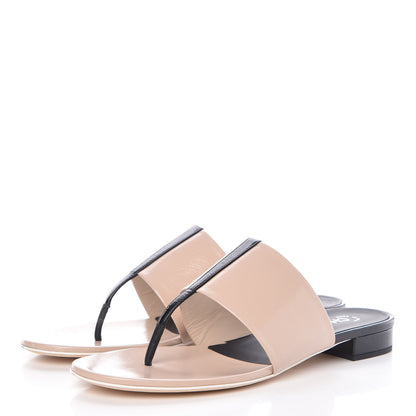 Chanel Calfskin CC Thong Sandals 41 Beige Black 3 of 9