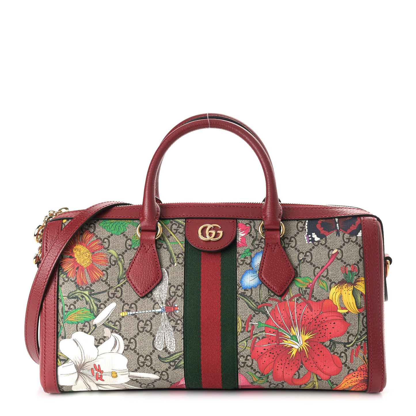 GG Supreme Monogram Flora Web Medium Ophidia Boston Red