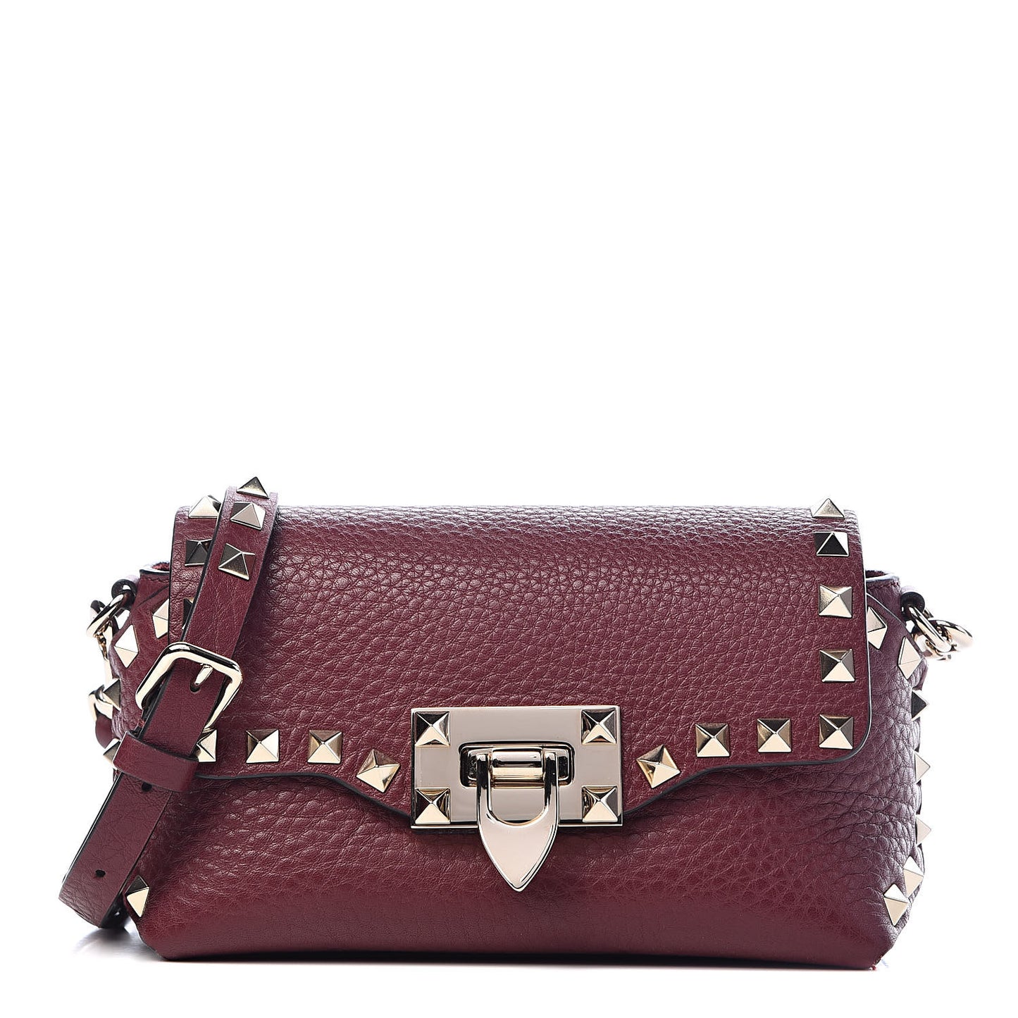 Pebbled Calfskin Mini Rockstud Crossbody Bag Rubin