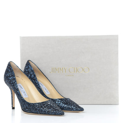 Jimmy Choo Coarse Glitter Fabric Agnes 85 Pumps 36 Navy 8 of 8