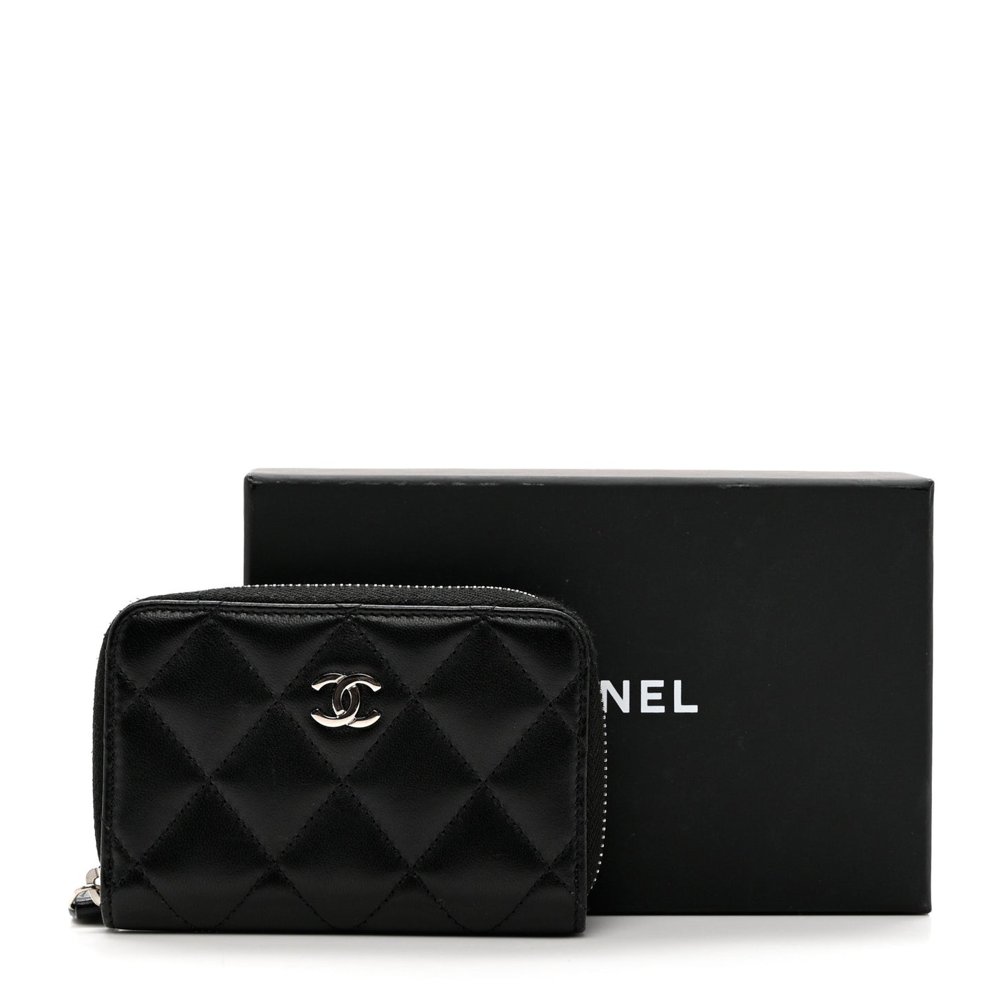 Lambskin Quilted Zip Coin Purse Black