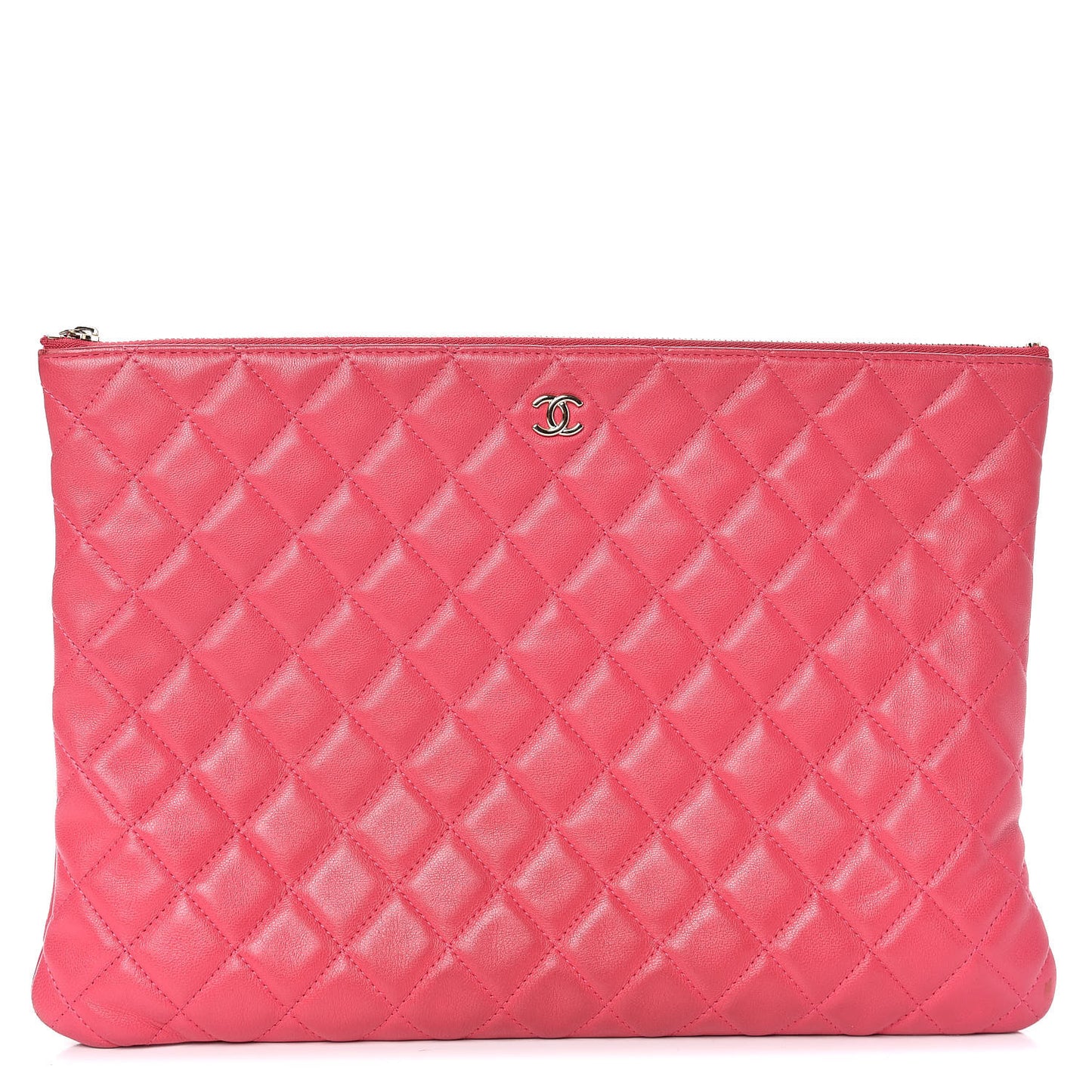 Lambskin Quilted Large Cosmetic Case Dark Pink