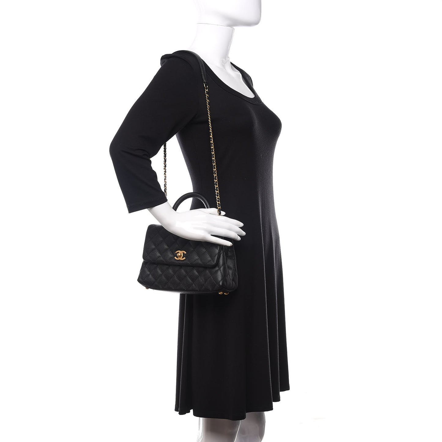 Caviar Quilted Mini Coco Handle Flap Black