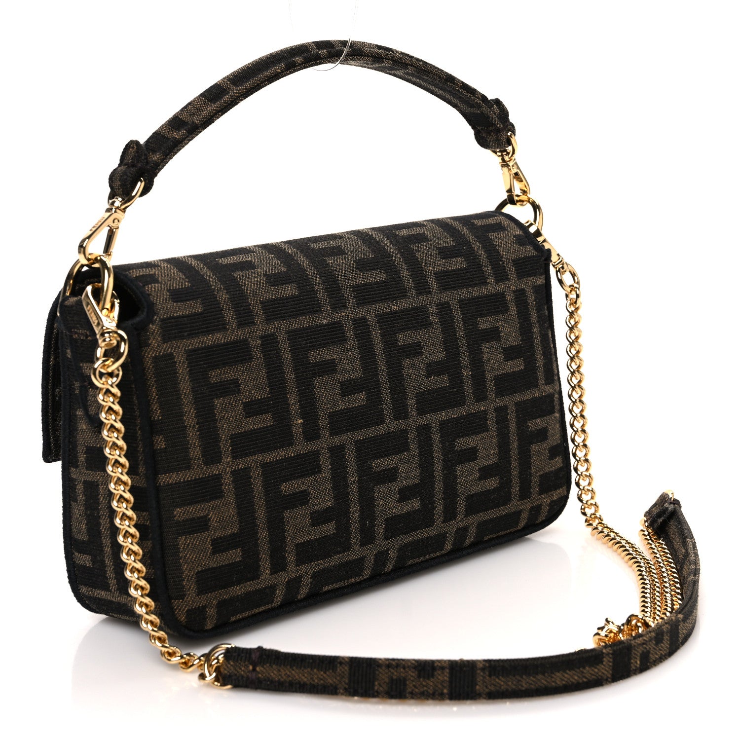 Fendi Fabric Jacquard FF 1974 Mini Baguette Tobacco Moro Black 3 of 11