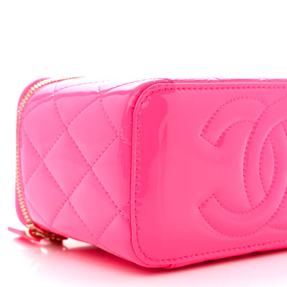 Chanel Patent Quilted Pearl Crush Small Vanity Case With Chain Neon Pink 9 of 11