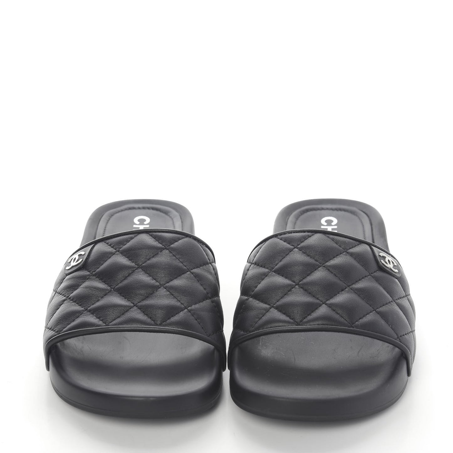 Lambskin Quilted CC Mules Sandals 39 Black