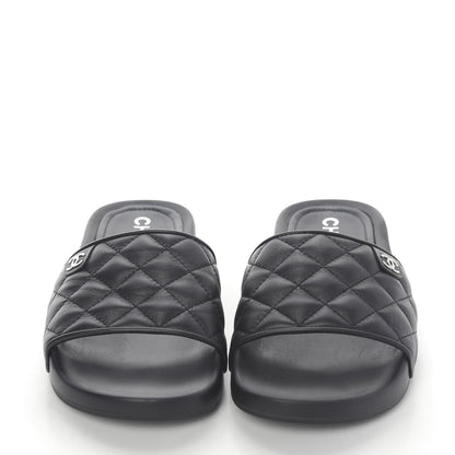 Chanel Lambskin Quilted CC Mules Sandals 39 Black 2 of 9