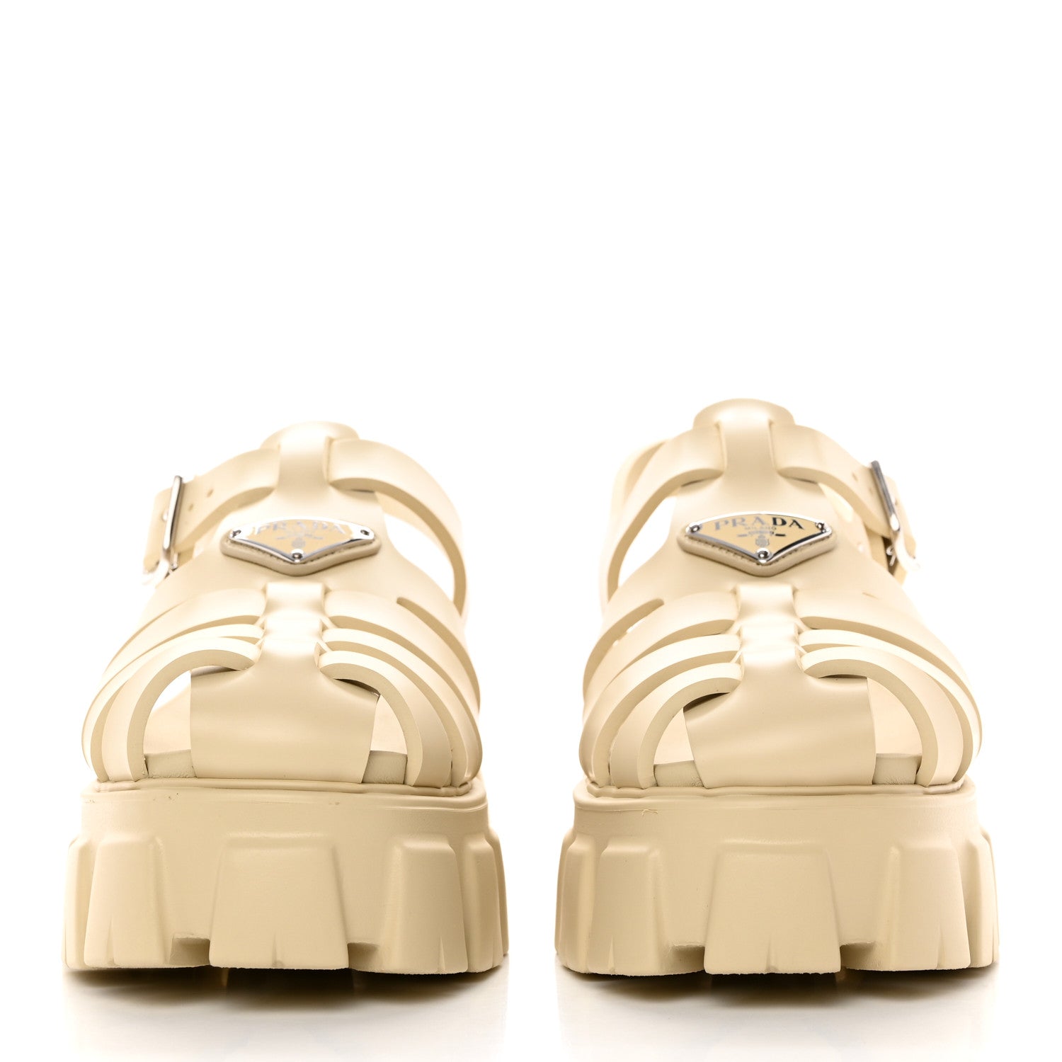 Prada Foam Rubber Metal Triangle Logo Monolith 55mm Cage Sandals 41 Quarzo 2 of 14