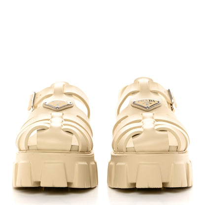 Prada Foam Rubber Metal Triangle Logo Monolith 55mm Cage Sandals 41 Quarzo 2 of 14