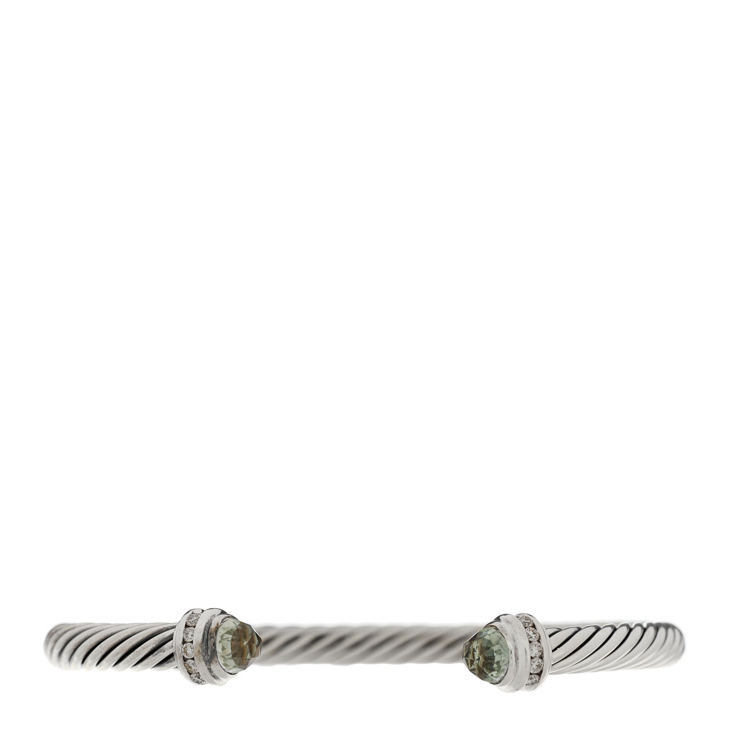 David Yurman Sterling Silver Diamond Prasiolite 5mm Cable Classics Princess Bracelet 1 of 4