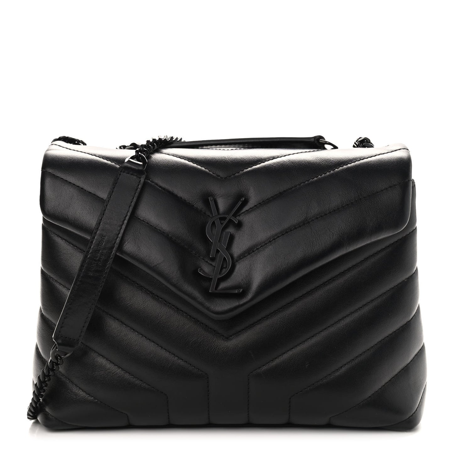 Calfskin Y Quilted Monogram Small Loulou Chain Satchel Black