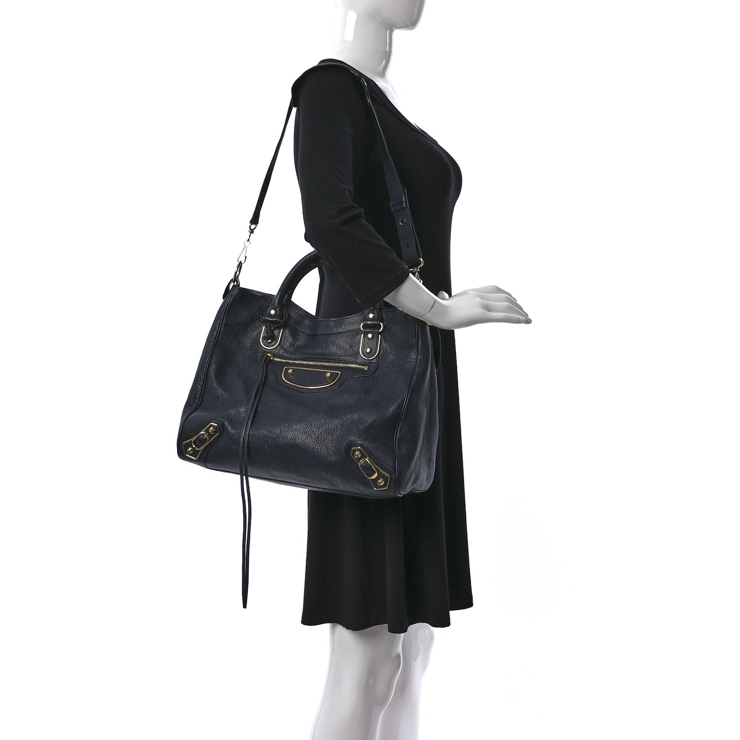Balenciaga Chevre Gold Metallic Edge Hardware Velo Bleu Nuit Dark Sea 2 of 13