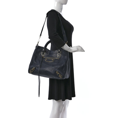 Balenciaga Chevre Gold Metallic Edge Hardware Velo Bleu Nuit Dark Sea 2 of 13