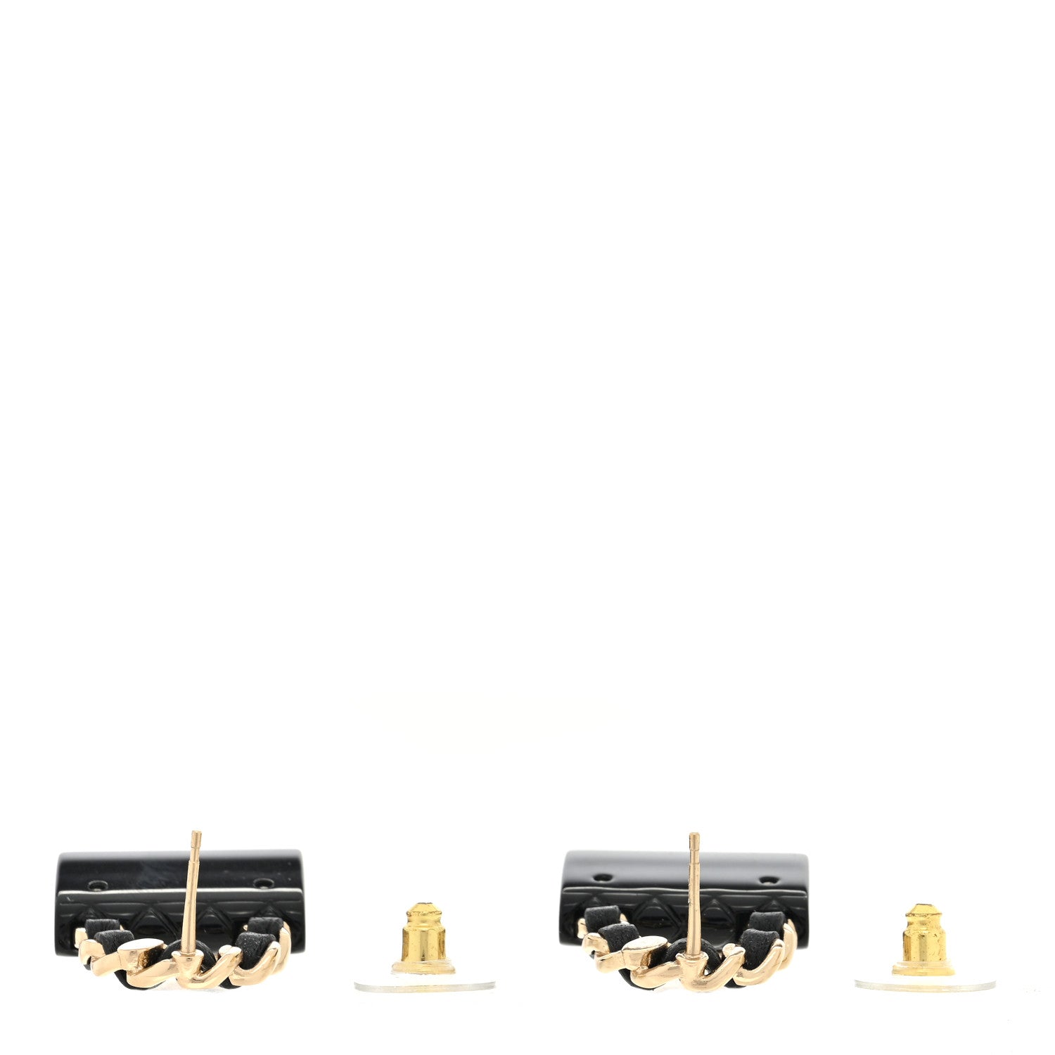 Chanel Metal Resin Lambskin Quilted CC Turnlock Chain Flap Bag Earrings Black Gold 3 of 4