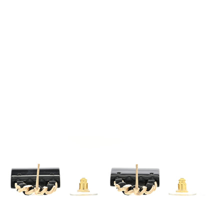 Chanel Metal Resin Lambskin Quilted CC Turnlock Chain Flap Bag Earrings Black Gold 3 of 4