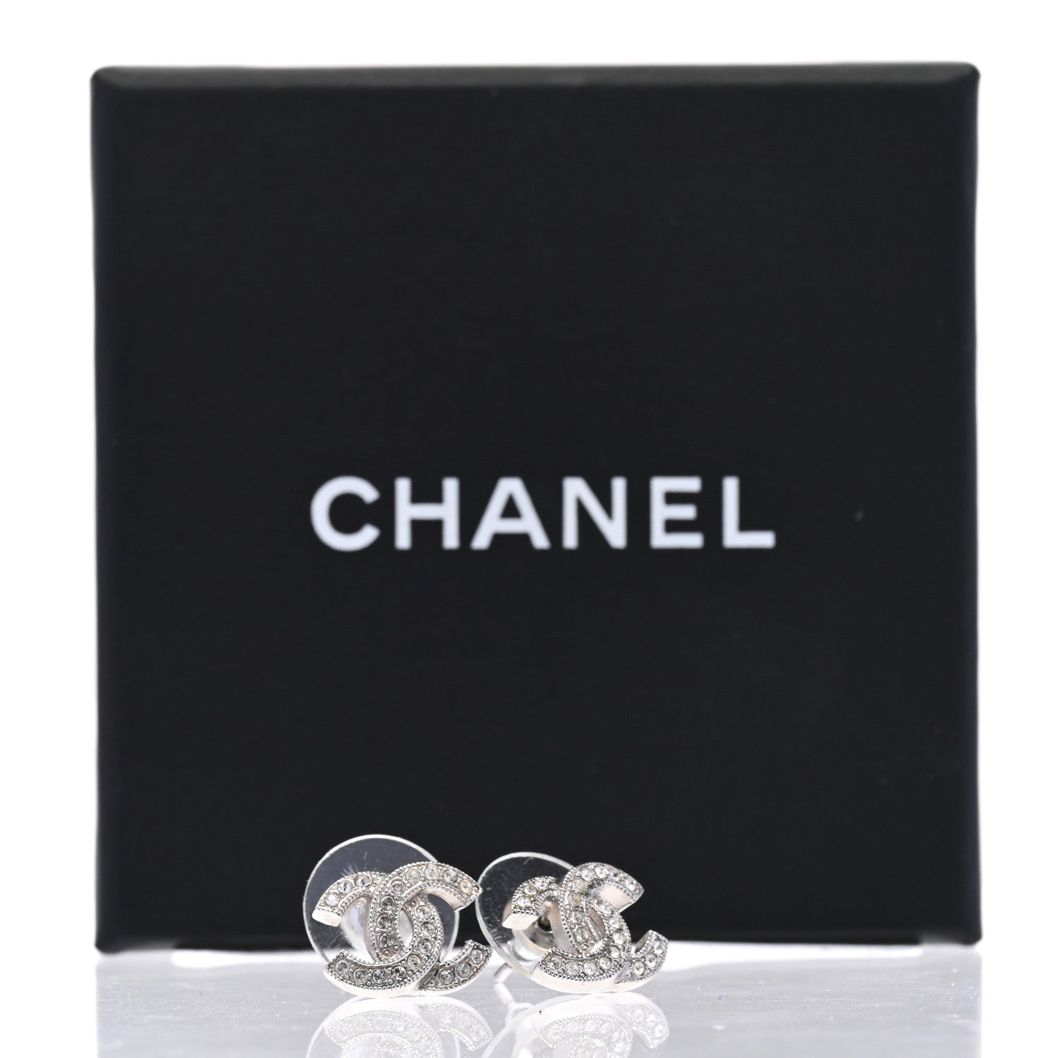 Chanel Crystal CC Earrings Silver 5 of 5