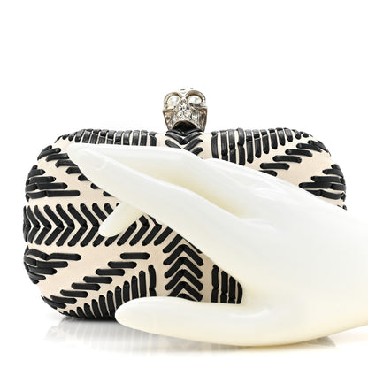 Alexander McQueen Calfskin Whipstitch Britannia Skull Box Clutch White Black 2 of 10
