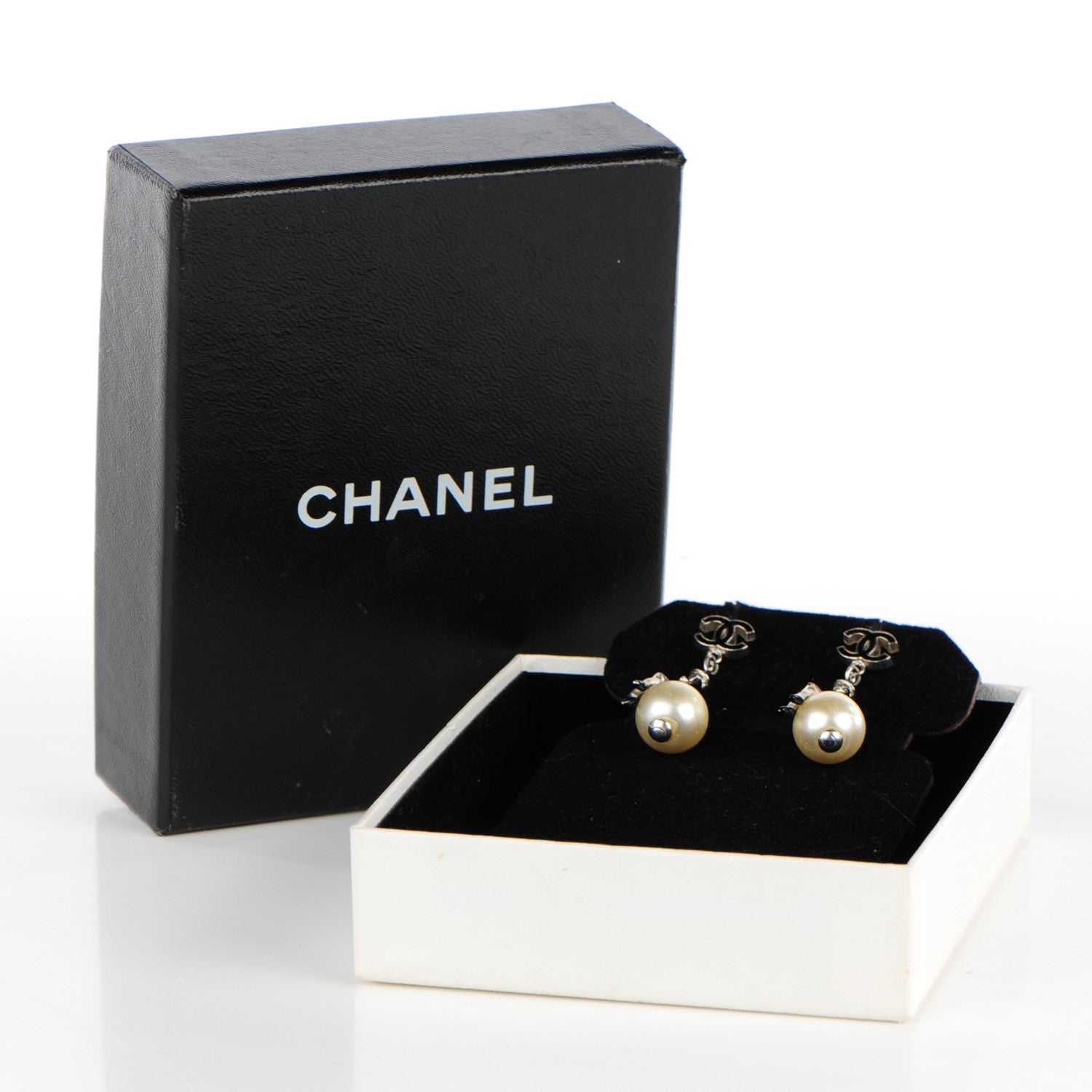 Chanel Enamel Pearl Coco Over The Moon Drop Earrings Black Silver 4 of 6