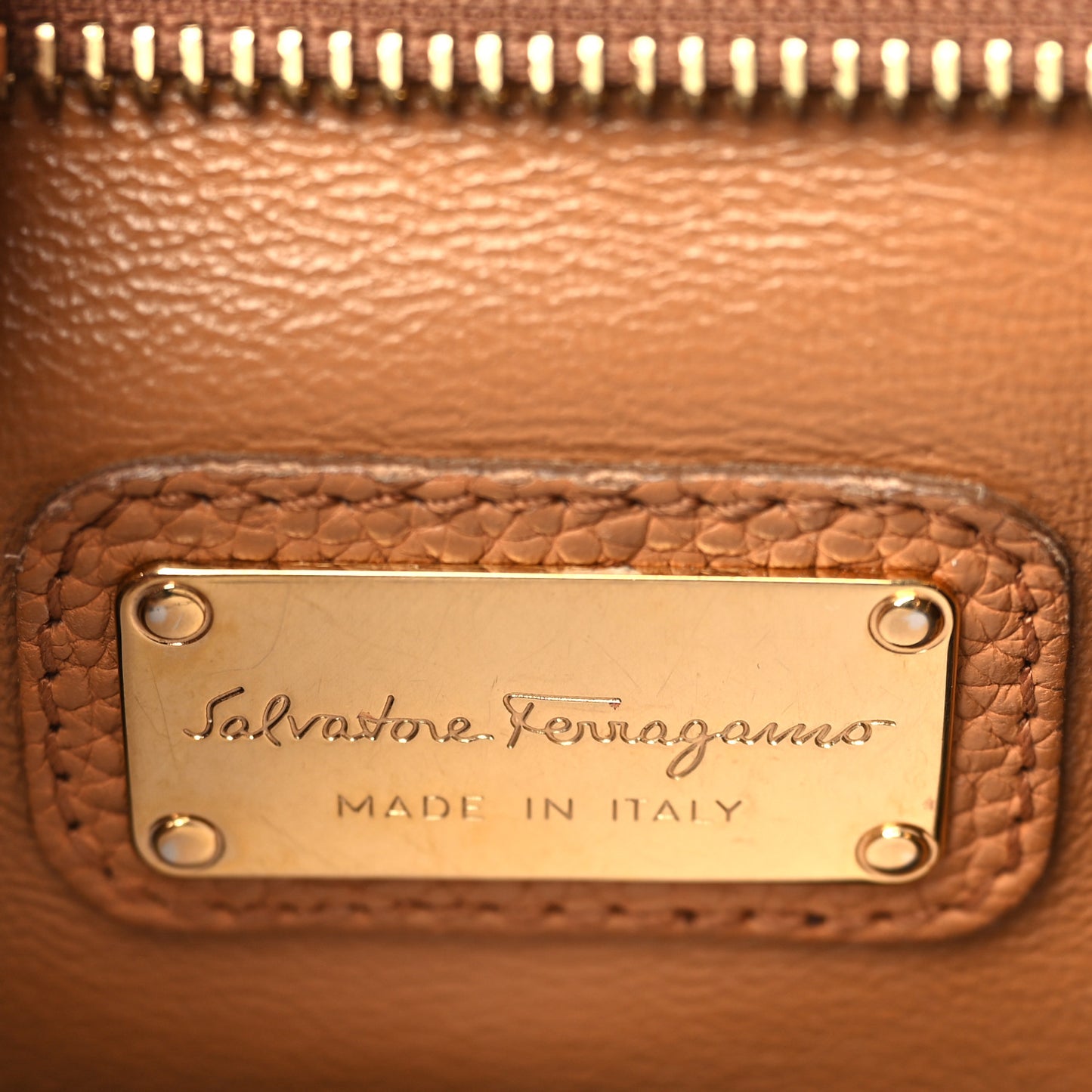 Grained Calfskin Sofia Satchel Brown