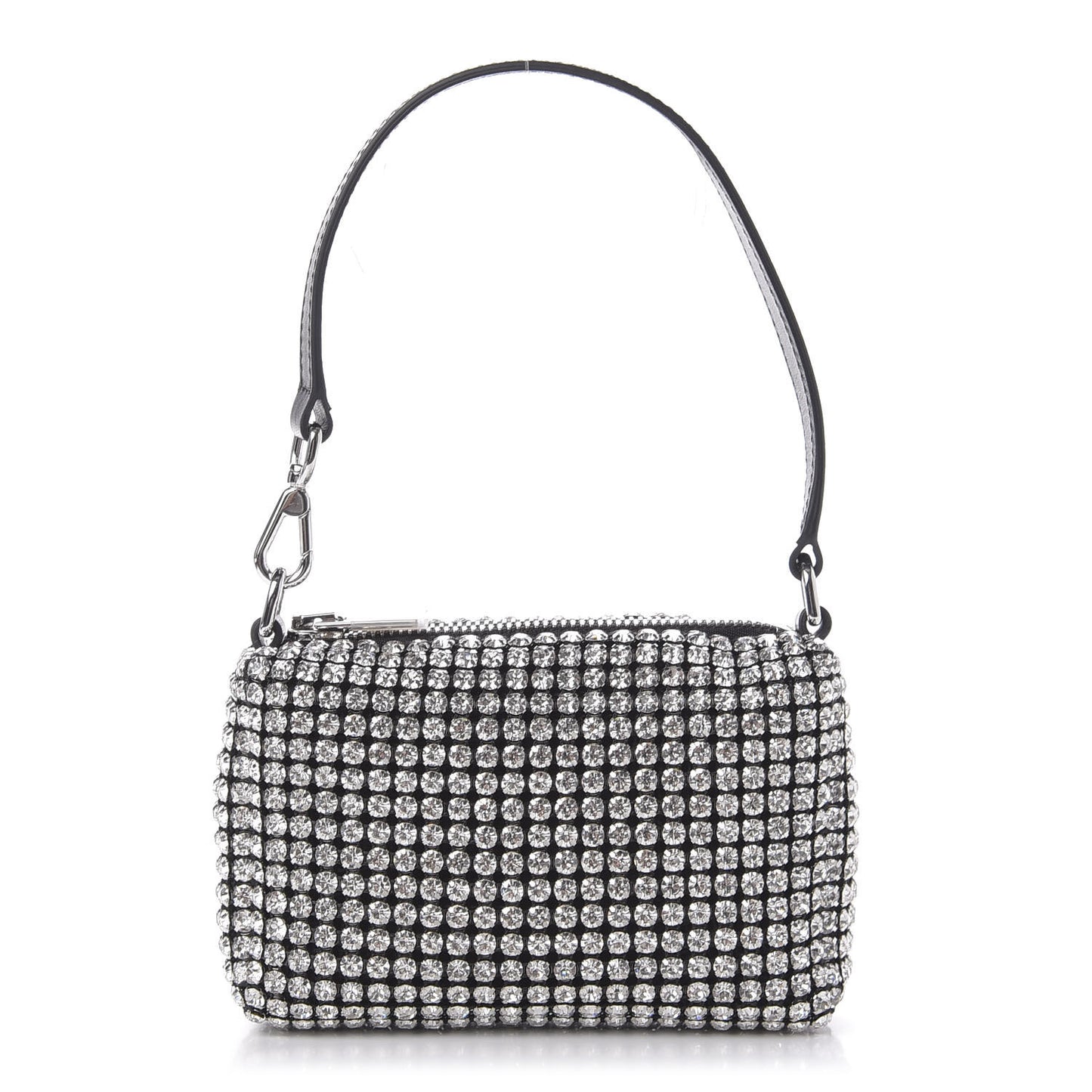 Mesh Crystal Rhinestone Mini Heiress Pouch Black Silver