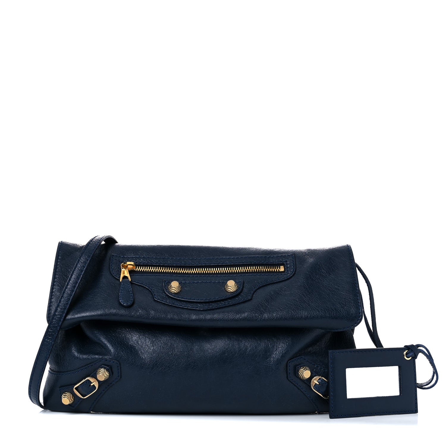 Balenciaga Agneau Giant 12 Gold Hardware Envelope Strap Clutch Bleu Obscur 1 of 10