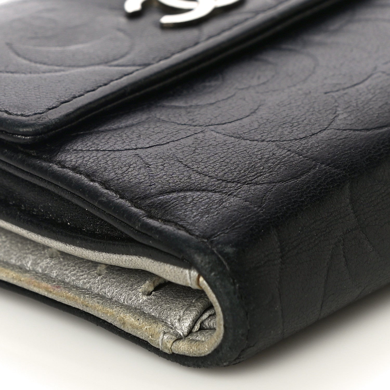 Chanel Lambskin Embossed Camellia French Wallet Black 9 of 21