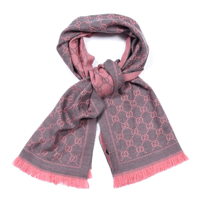 Gucci Wool Jacquard GG Monogram Sten Fringe Scarf Graphite Pink 1 of 10
