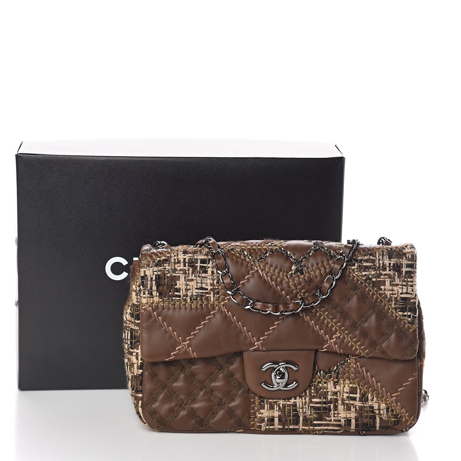 Chanel Lambskin Tweed Stitched Quilted Patch Medium Flap Brown 10 of 10
